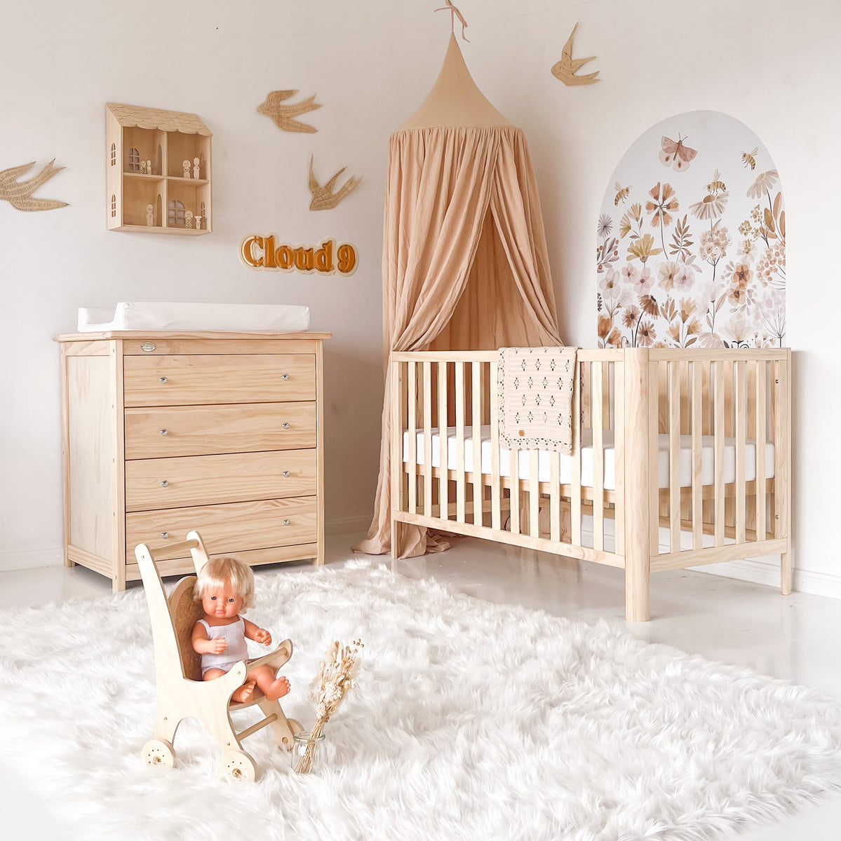 Natural Modern Cot with Chest Cloud 9 Baby Bedrooms