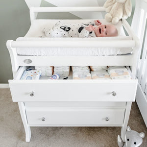 3 Drawer Change Table with Change Mat and Baby