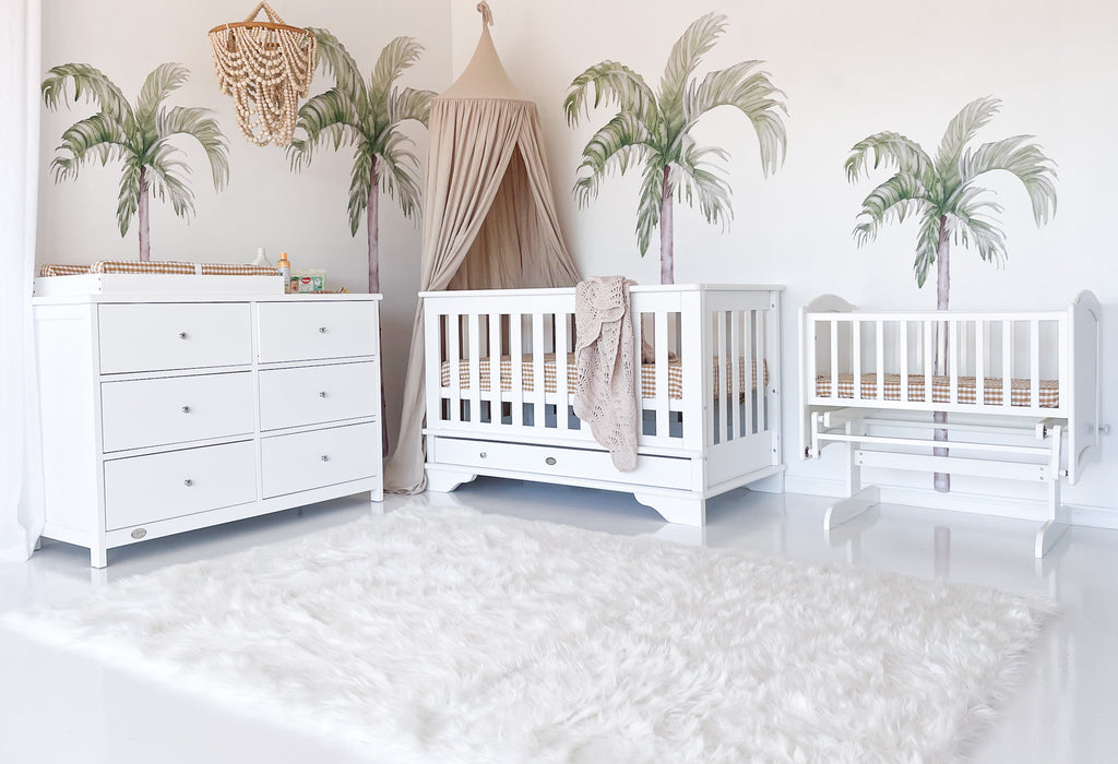 Contemporary Cot with 6 Drawer Chest and Rocking Cradle