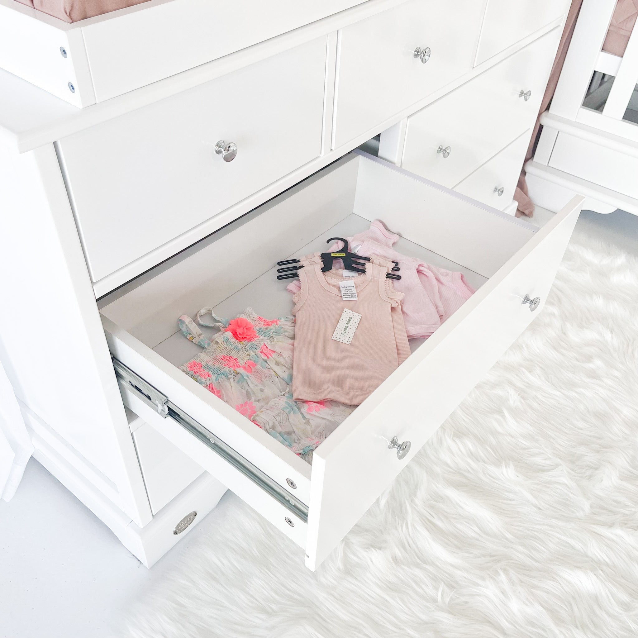 Contemporary Cot with 7 Drawer Chest and Rocking Cradle