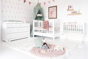 Traditional Cot with 7 Drawer Chest and Rocking Cradle
