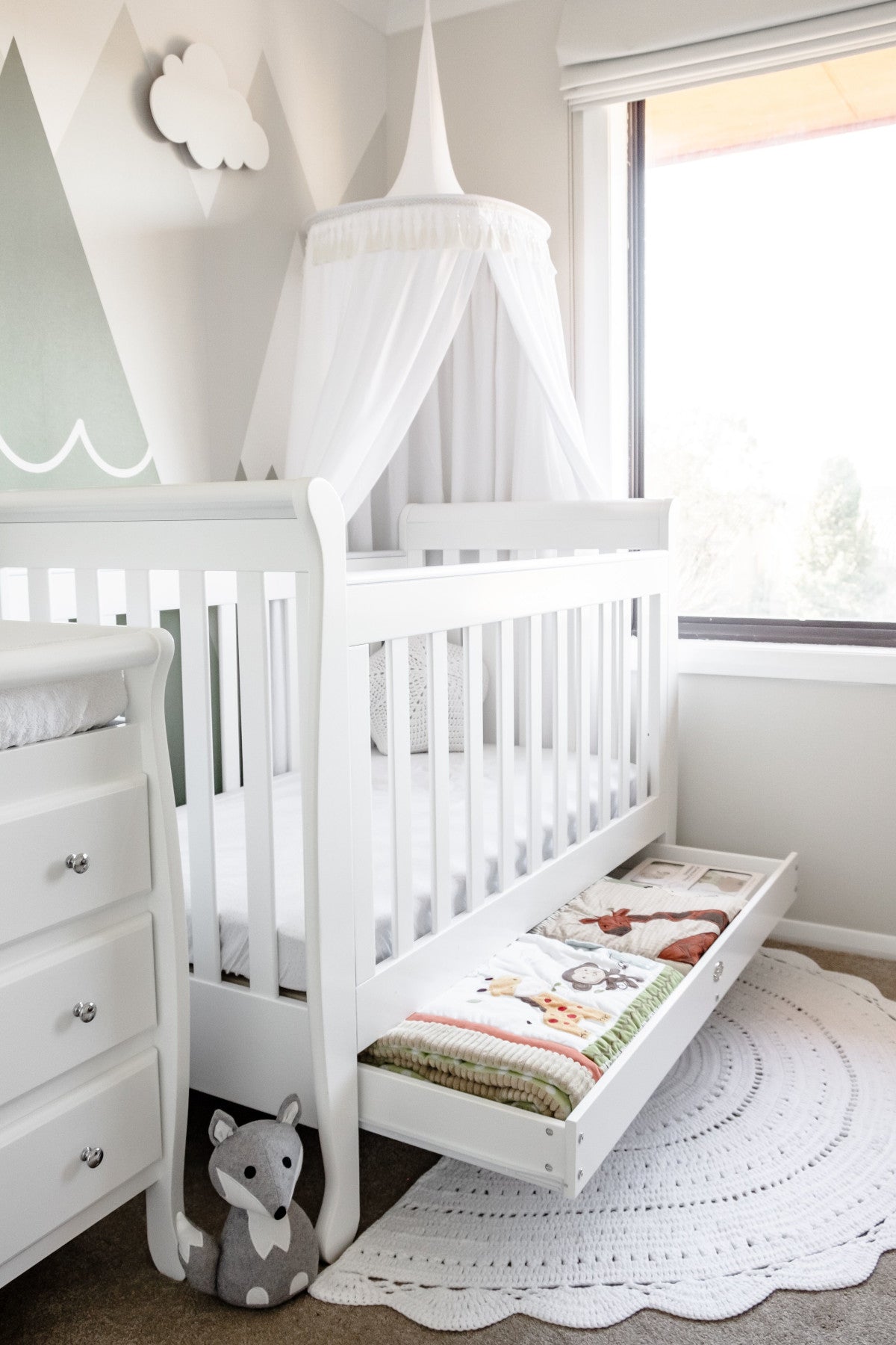 5 in 1 Sleigh Cot with Change Table Cloud 9 Baby Bedrooms