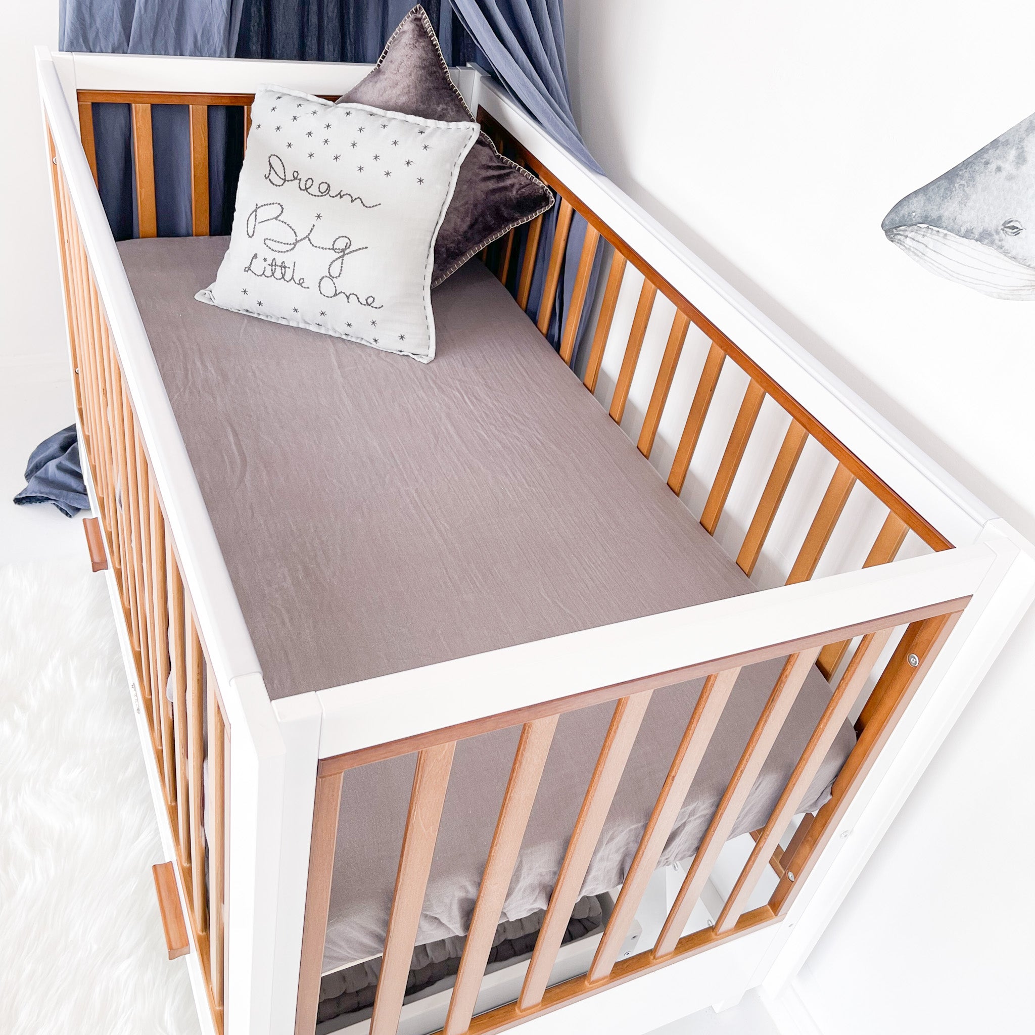 Two Tone Cot with 4 Drawer Chest and Rocking Cradle