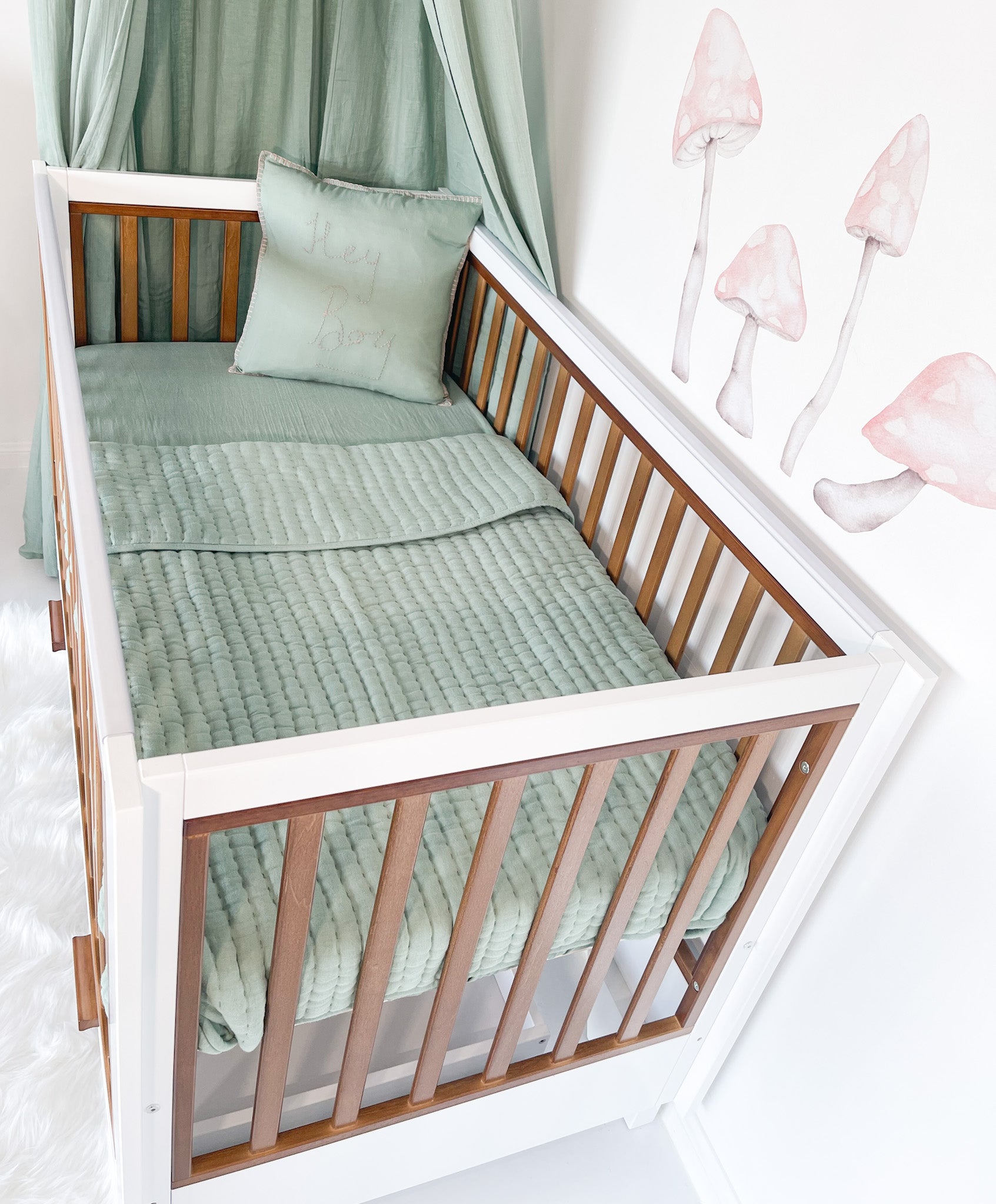 Two Tone Cot with 3 Drawer Chest and Bedside Bassinet