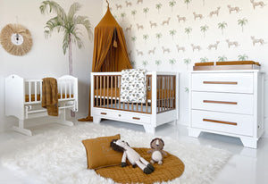 Two Tone Cot with 3 Drawer Chest and Rocking Cradle