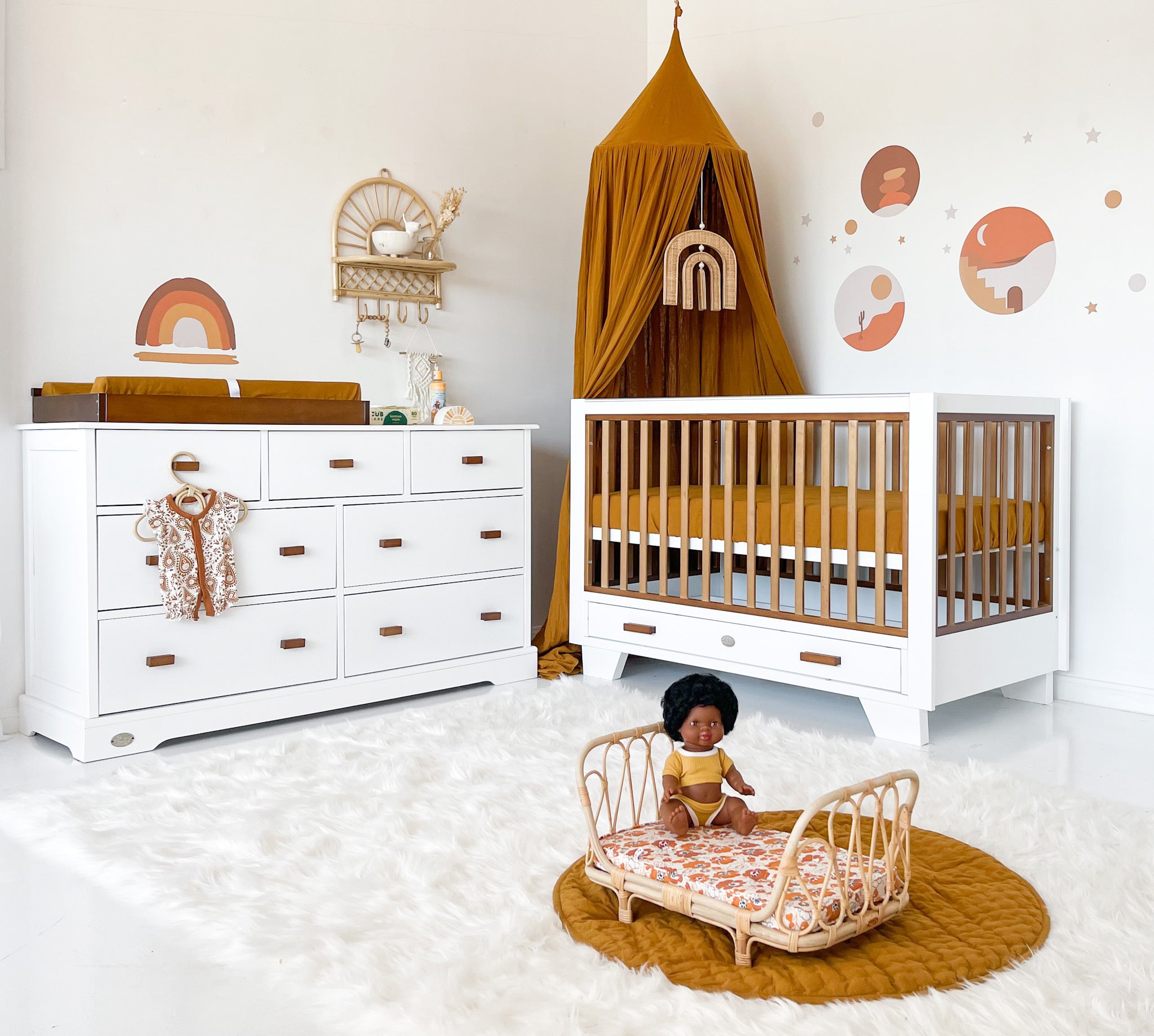 Two Tone Cot with 7 Drawer Chest