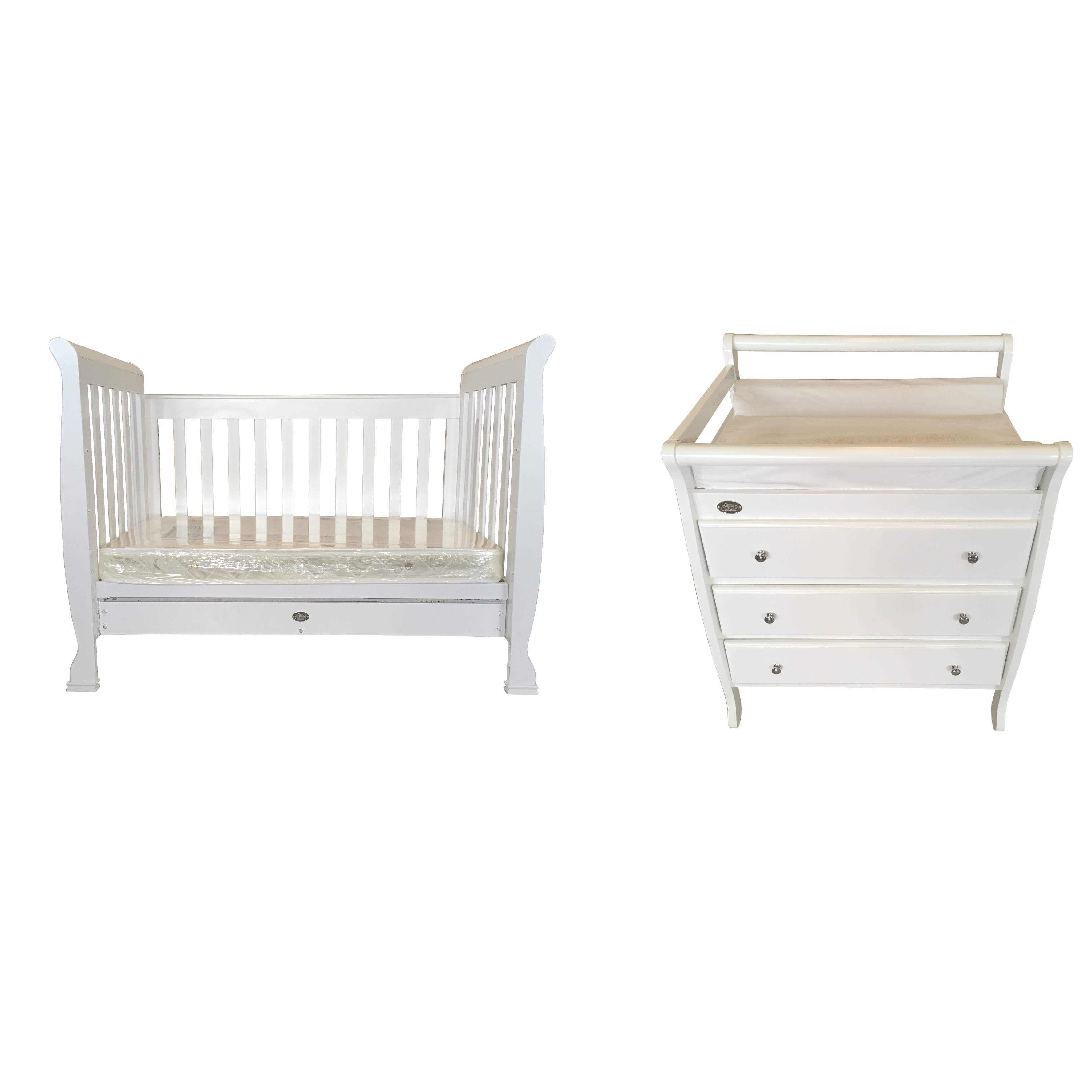 4PC Nursery Set with 3 Drawer Changing Table Front Angle Playroom Lounge