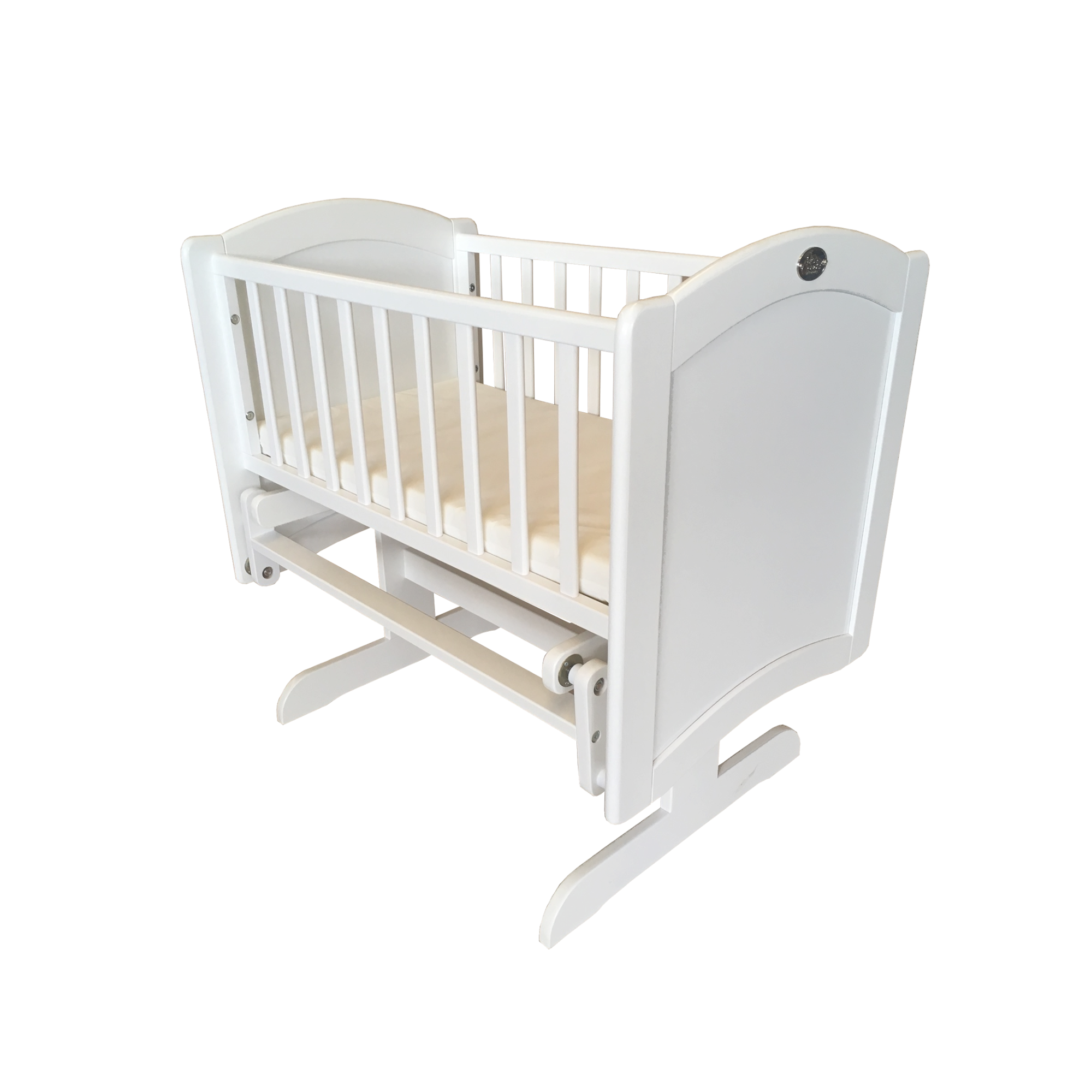 Rocking Cradle with Mattress. Right Angle.